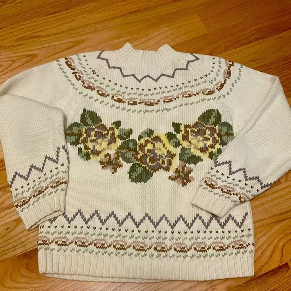 Eddie Bauer Sweaters - VTG Eddie Bauer Cotton Mockneck sweater Womens M Floral Cottage core Granny Core